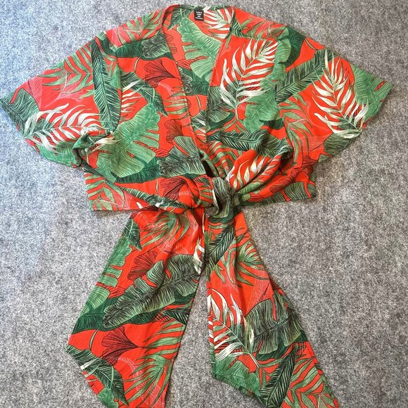 SHEIN Curve Womens Tropical Print Knot Front Crop Blouse 2X Beachy Summer NWOT - Picture 5 of 16